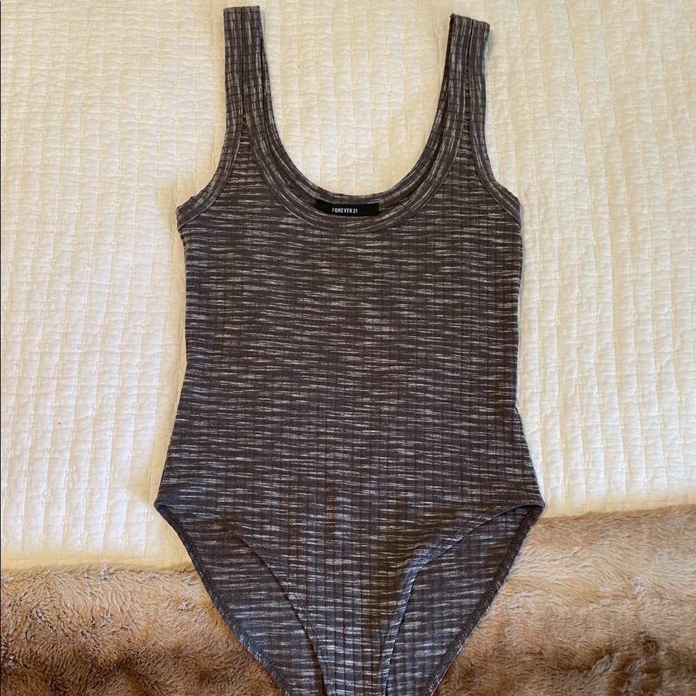 Gray and White Forever 21 Tank Bodysuit. Size Small.